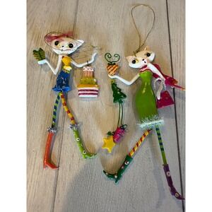 Whimsical Cat Christmas Ornaments Set Colorful‎ Holiday Decor